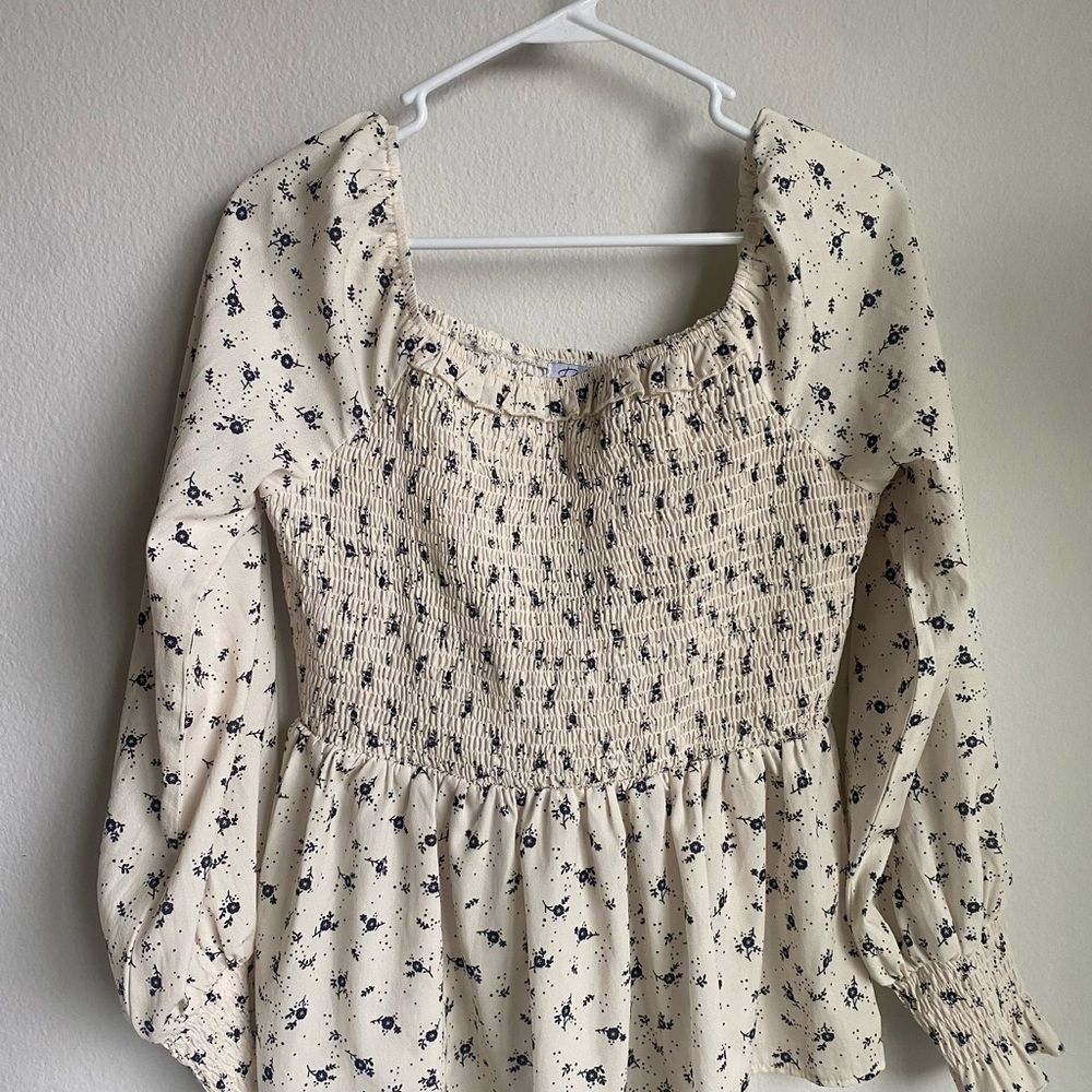 Floral Cream Smocked Women's Top